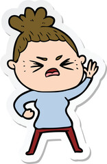 sticker of a cartoon angry woman