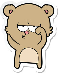 sticker of a bored bear cartoon