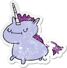 hand drawn distressed sticker cartoon doodle of a magical unicorn