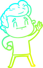 cold gradient line drawing of a happy cartoon man