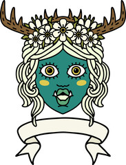 Retro Tattoo Style orc druid character face with banner