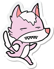 sticker of a cartoon wolf running showing teeth