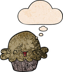 cute cartoon pie with thought bubble in grunge texture style