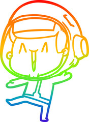 rainbow gradient line drawing of a dancing cartoon astronaut