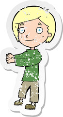 retro distressed sticker of a cartoon happy boy