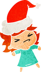 hand drawn christmas retro cartoon of kawaii girl