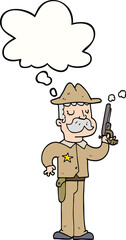 cartoon sheriff with thought bubble