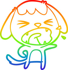 rainbow gradient line drawing of a cute cartoon dog barking