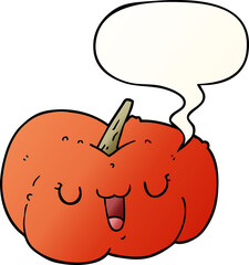 cartoon pumpkin with speech bubble in smooth gradient style