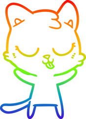 rainbow gradient line drawing of a cute cartoon cat