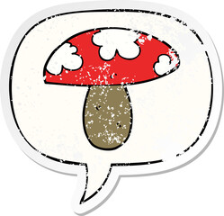 cartoon mushroom with speech bubble distressed distressed old sticker