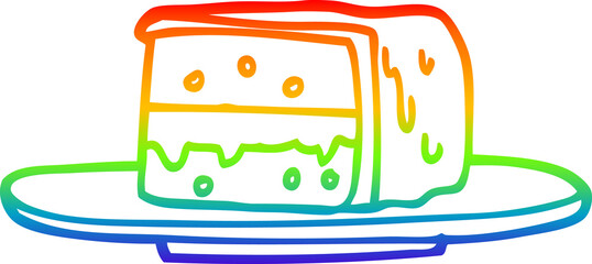 rainbow gradient line drawing of a cartoon slice of cake