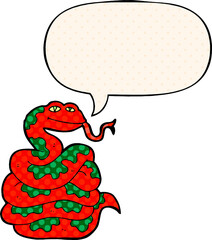 cartoon snake with speech bubble in comic book style
