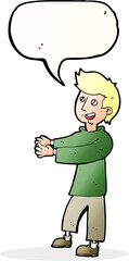 cartoon happy man with speech bubble