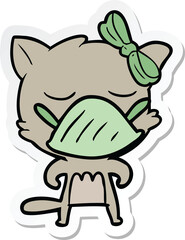 sticker of a cartoon cat wearing germ mask