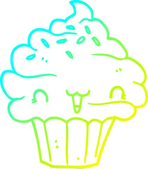 cold gradient line drawing of a cute cartoon frosted cupcake