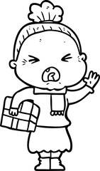 cartoon angry old woman