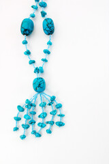 Blue beaded necklace detail