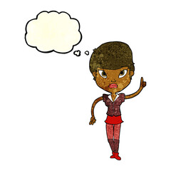 cartoon woman with idea with thought bubble