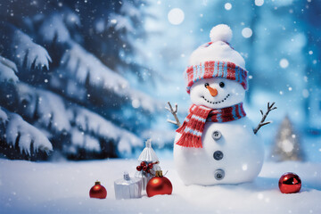 Christmas watercolor Winter holidays . Holiday design with snowman. Happy New year greeting card