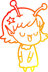warm gradient line drawing of a happy alien girl cartoon