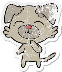 distressed sticker of a cartoon dog thinking