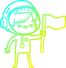 cold gradient line drawing of a cartoon astronaut woman
