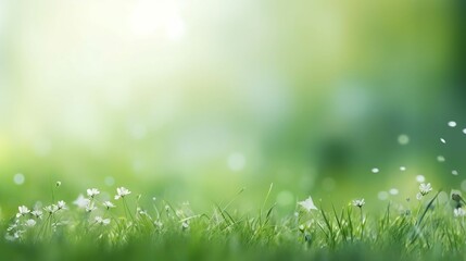 Obraz premium spring nature blur copy space background with Green grassy meadow 