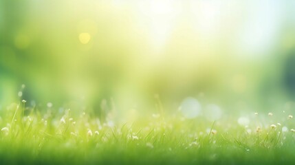spring nature blur copy space background with Green grassy meadow 
 - obrazy, fototapety, plakaty