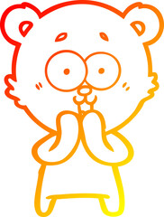 warm gradient line drawing of a laughing teddy  bear cartoon