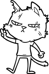 tough cartoon cat giving victory sign