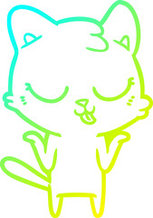 cold gradient line drawing of a cartoon cat shrugging shoulders