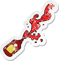 retro distressed sticker of a cartoon squirting ketchup