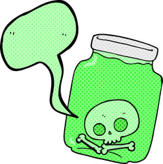 freehand drawn comic book speech bubble cartoon jar with skull