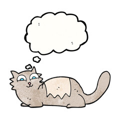 freehand drawn thought bubble textured cartoon cat