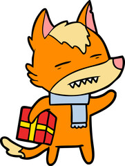 fox cartoon character with present