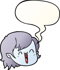 cartoon vampire girl face with speech bubble in smooth gradient style