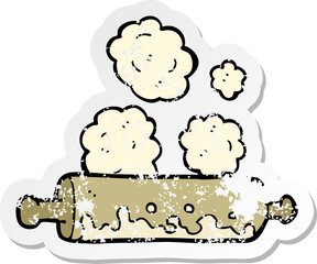 retro distressed sticker of a cartoon rolling pin