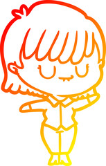 warm gradient line drawing of a cartoon woman