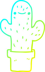 cold gradient line drawing of a cartoon cactus