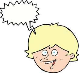 cartoon happy boy face with speech bubble