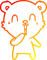 warm gradient line drawing of a happy laughing cartoon bear