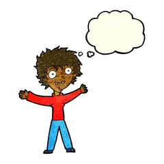 cartoon excited woman with thought bubble