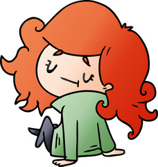 gradient cartoon illustration of a cute kawaii girl