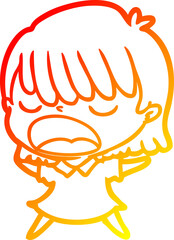 warm gradient line drawing of a cartoon woman talking loudly