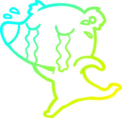 cold gradient line drawing of a cartoon crying bear
