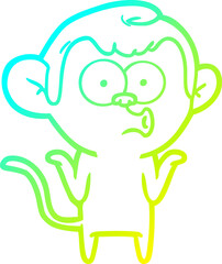 cold gradient line drawing of a cartoon confused monkey