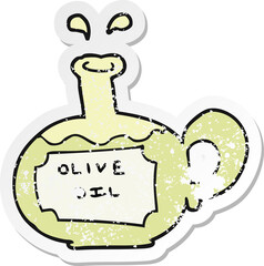 retro distressed sticker of a cartoon olive oil