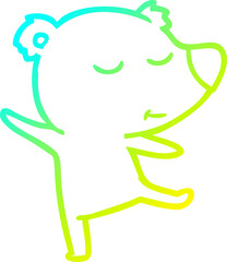 cold gradient line drawing of a happy cartoon bear dancing