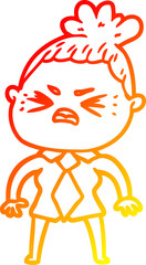 warm gradient line drawing of a cartoon angry woman